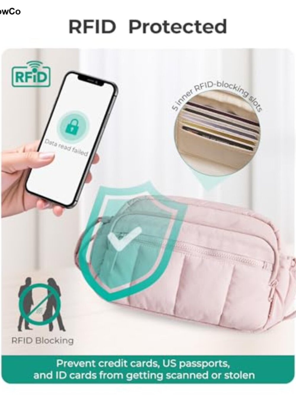 Puffy Quilted Crossbody Bag RFID Wallet Lightweight Travel Purse - Picture 4 of 6